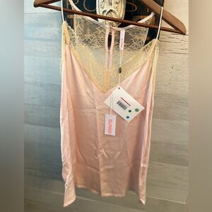 Sun 68 Women's Satin Chemise with Lace - Light Pink and Cream